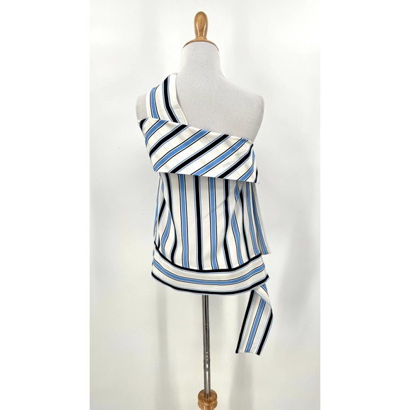 MSGM Shirt Womens 38 XS White Black Striped Silk One Shoulder Asymmetric Top - Picture 3 of 14